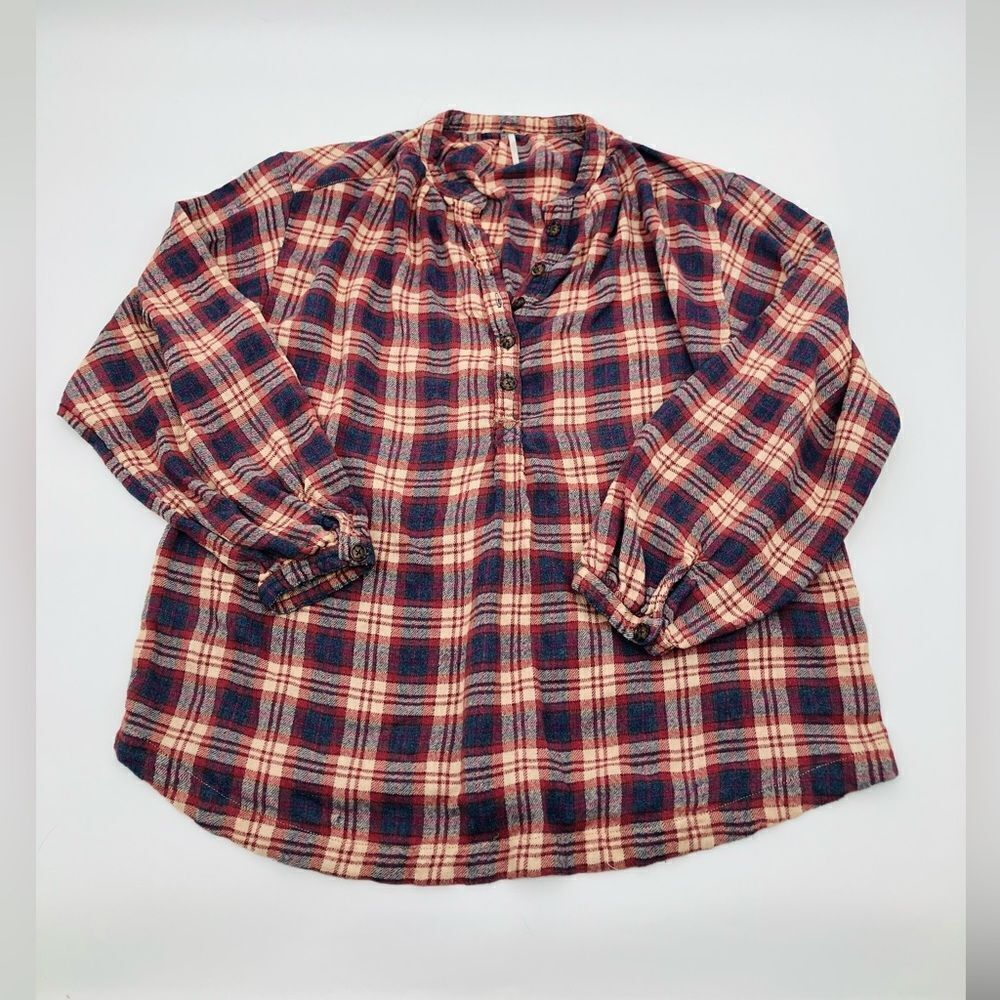FREE PEOPLE | Northern Bound Plaid Shirt In Dark Red | size large - Picture 2 of 7